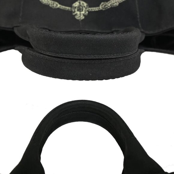 PRADA Logo Canapa 2Way Shoulder Hand Bag Canvas Leather Black GHW Italy - Picture 2 of 16